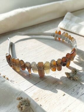 BALTIC AMBER natural stone handcrafted silver wrapped headband NEW
